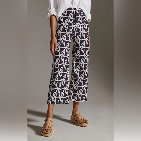 Anthropologie Maeve Colette Nautical Rope Print Cropped Wide-Leg Pants Sz 27 - Picture 2 of 8